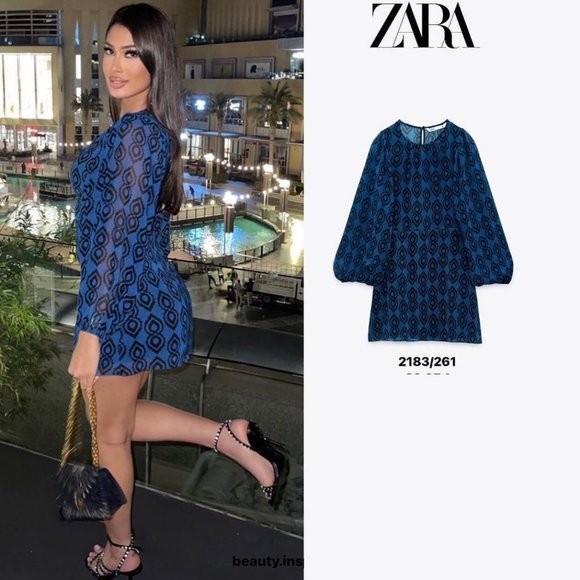 BLOGGER'S FAVE! Zara Blue Black Print Mini Dress Sz XS NWT - Picture 6 of 16